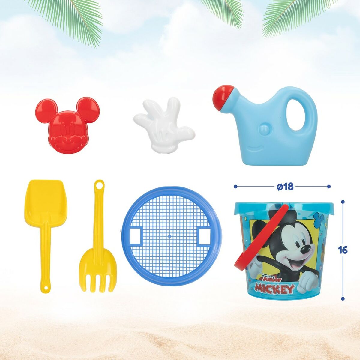 Strandspielzeuge-Set Mickey Mouse Ø 18 cm Polypropylen (12 Stück)