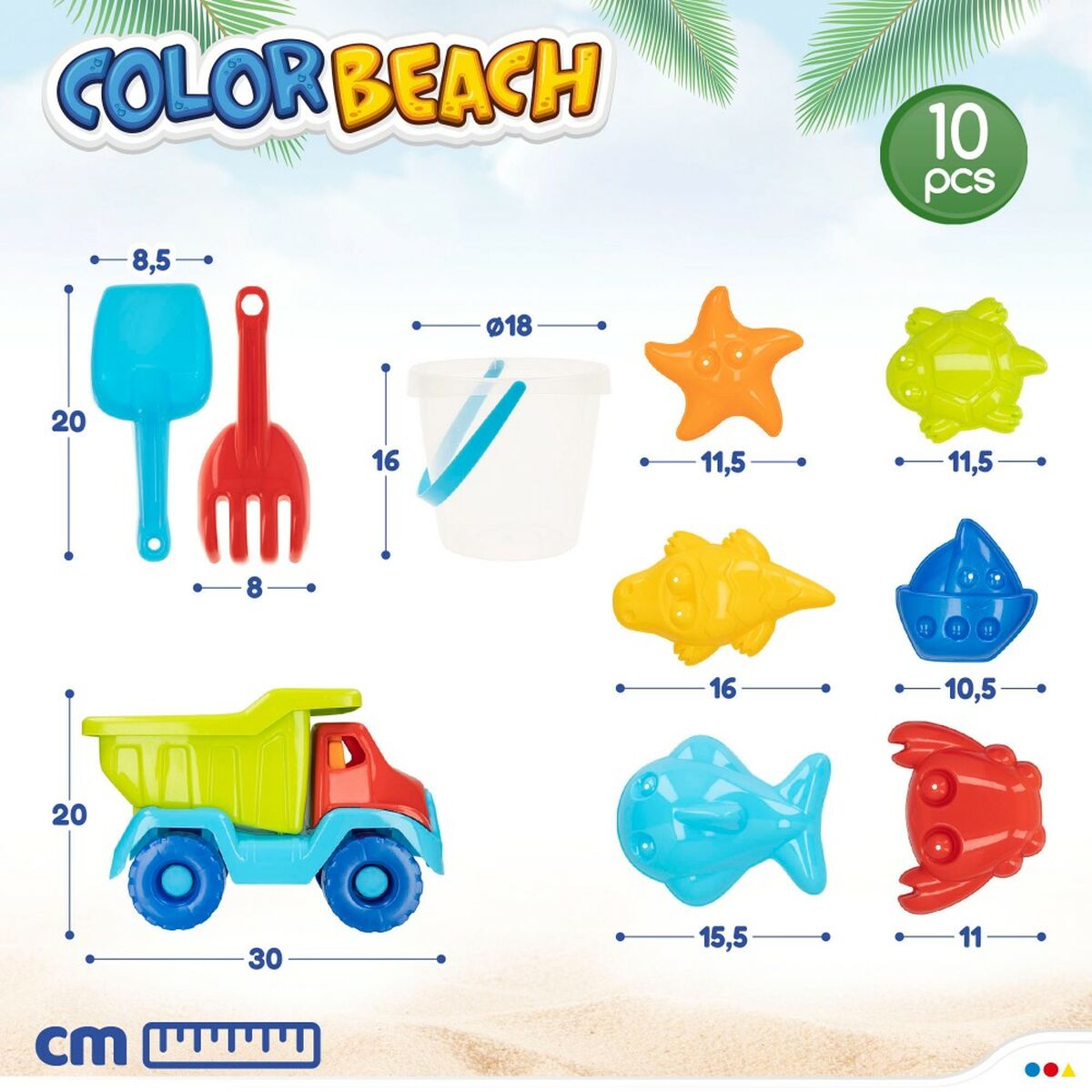 Set de jouets de plage Colorbaby polypropylène (8 Unités)