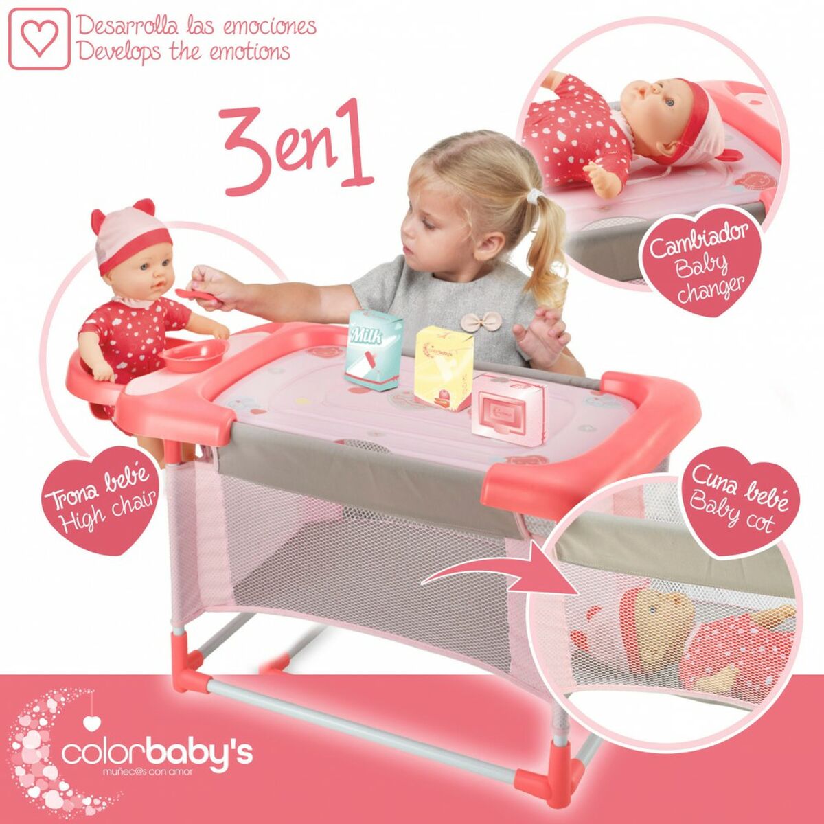 Changing table for dolls Colorbaby 3-in-1 68 x 32,5 x 34 cm 2 Units