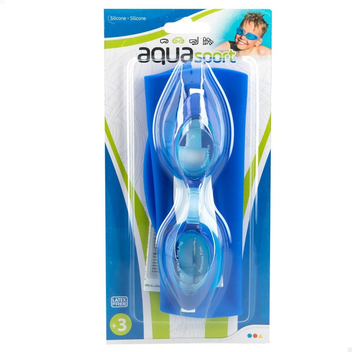 Swimming Cap and Goggles AquaSport Blue Children's Plastic (12 Units)